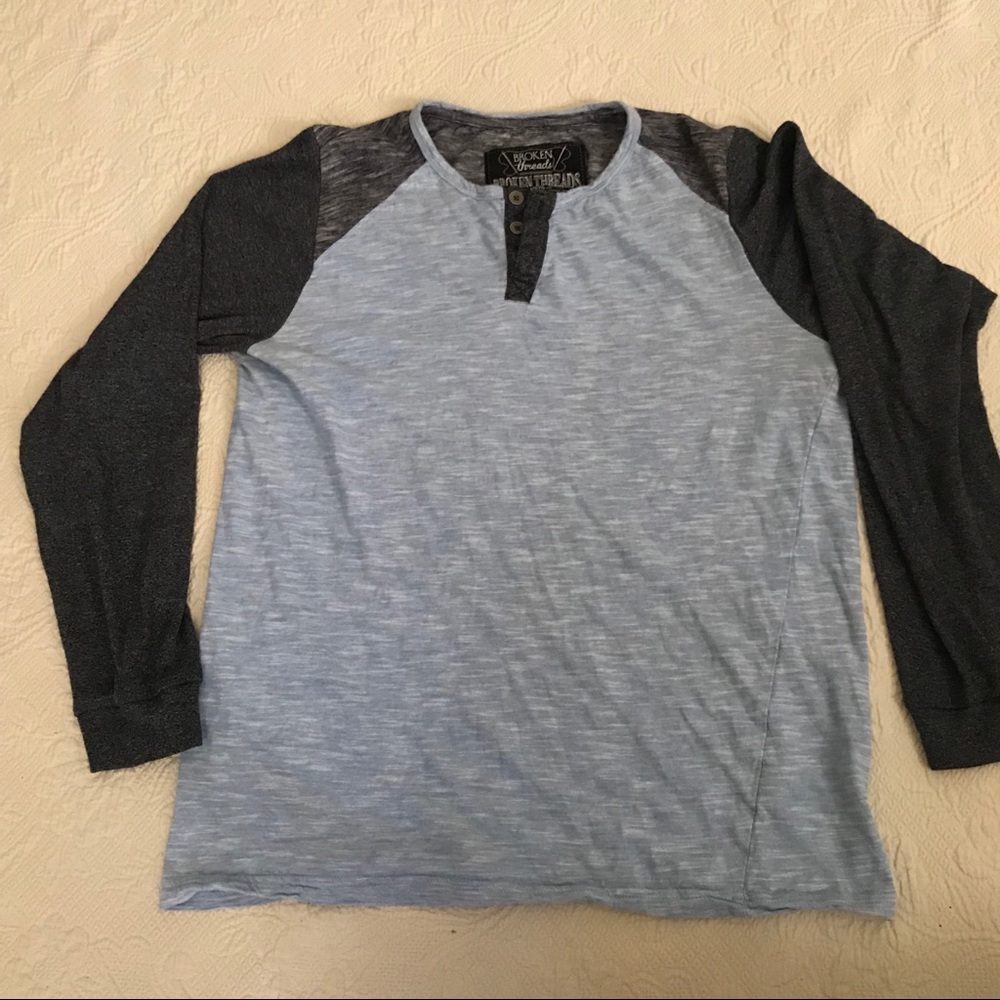 Broken Threads Henley Shirt S Blue Heather Gray